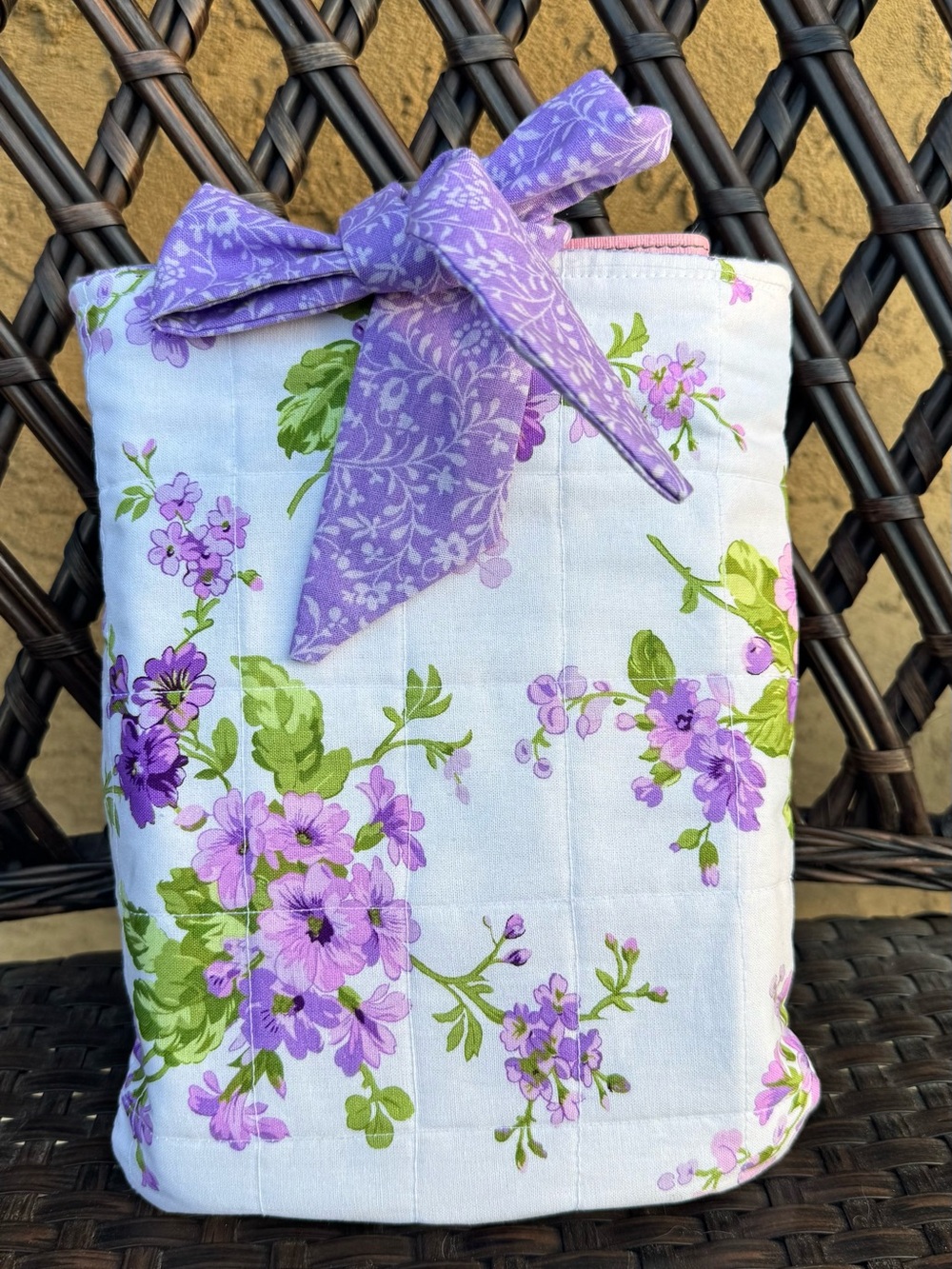 Floral Lavender Quilted Tote with Bow Accent - Picture 2 of 4